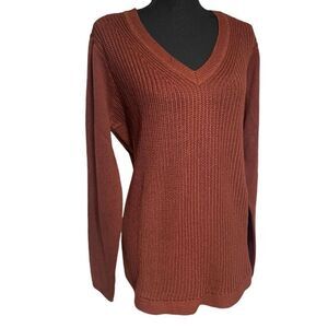 RD Style Autumn Rust Mixed Knit V Neck Sweater